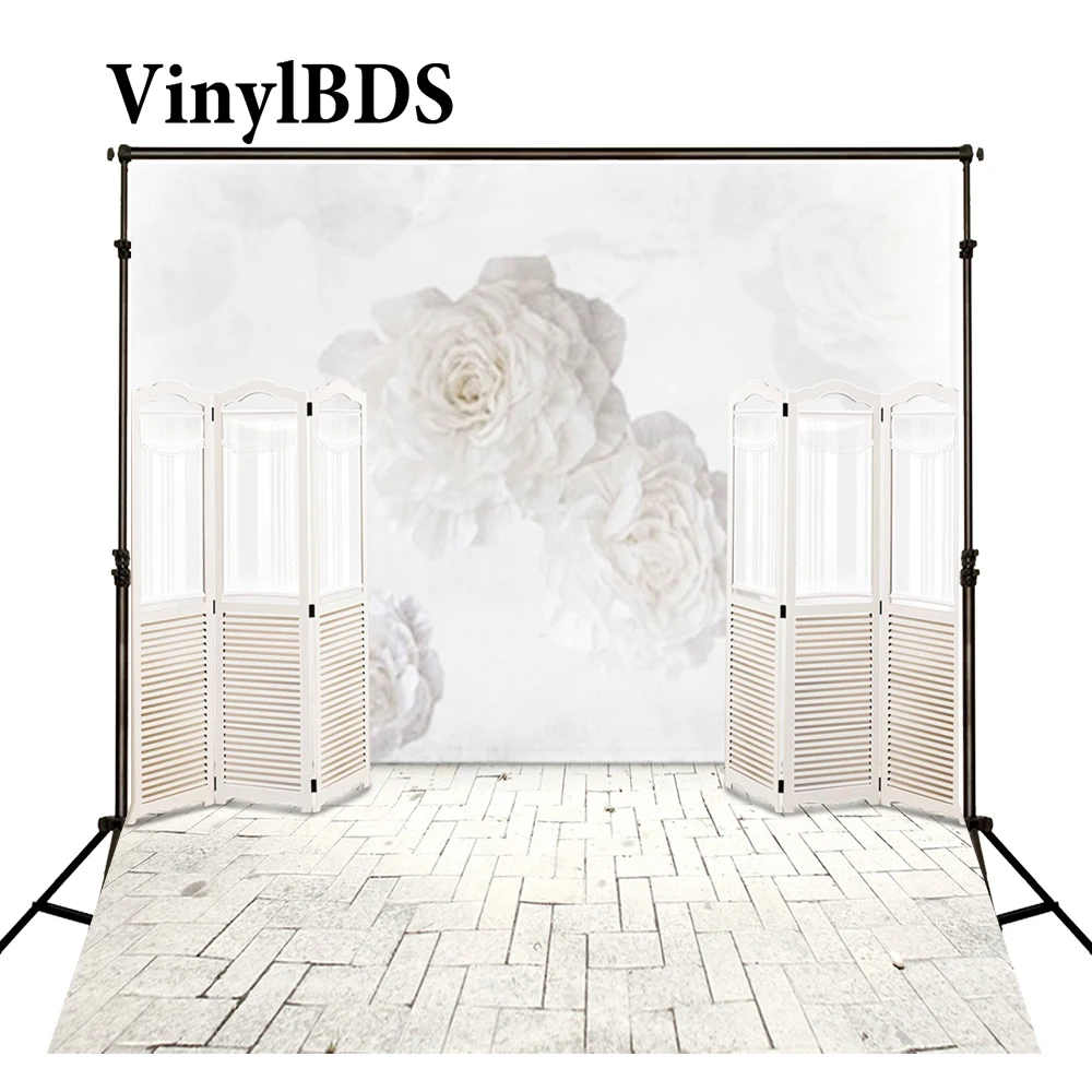 

VinylBDS свадебный фон для помещений белый деревянный фон белые цветы фон цельный кирпичный пол фон для фотосессии свадьбы