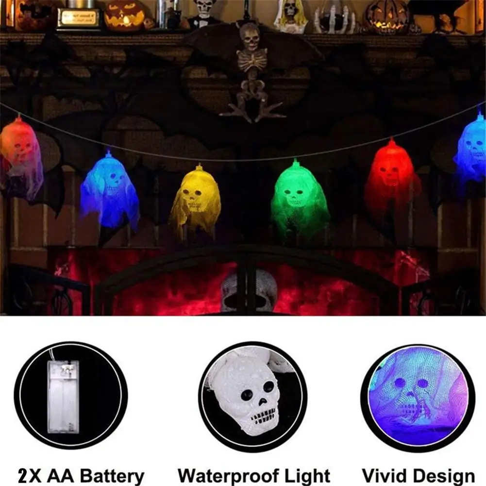 Ghost scary face Хеллоуин струнный светильник 10led ghost festival декоративный ужас атмосферный