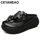 Сланцы CEYANEAO женские, натуральная кожа, летняя обувь, цветы, шлепанцы, платформа, клоги, ручная работа