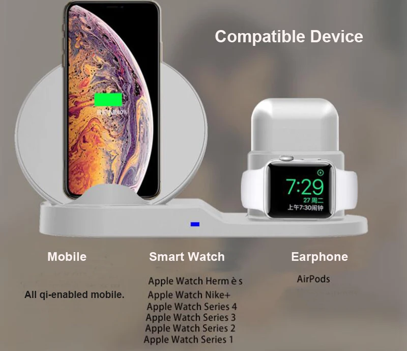 QIWirelessChargerStandforiPhoneAirpodsAppleWatchChargerDockStationChargeforiWatch1234WirelessCharging | Электроника