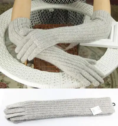 45cm gray 40 см длинные шерстяные перчатки кашемировые перчатки женские теплые зимние вязаные перчатки Модные элегантные женские брендовые перчатки Новые перчатки - Цвет: 45cm gray