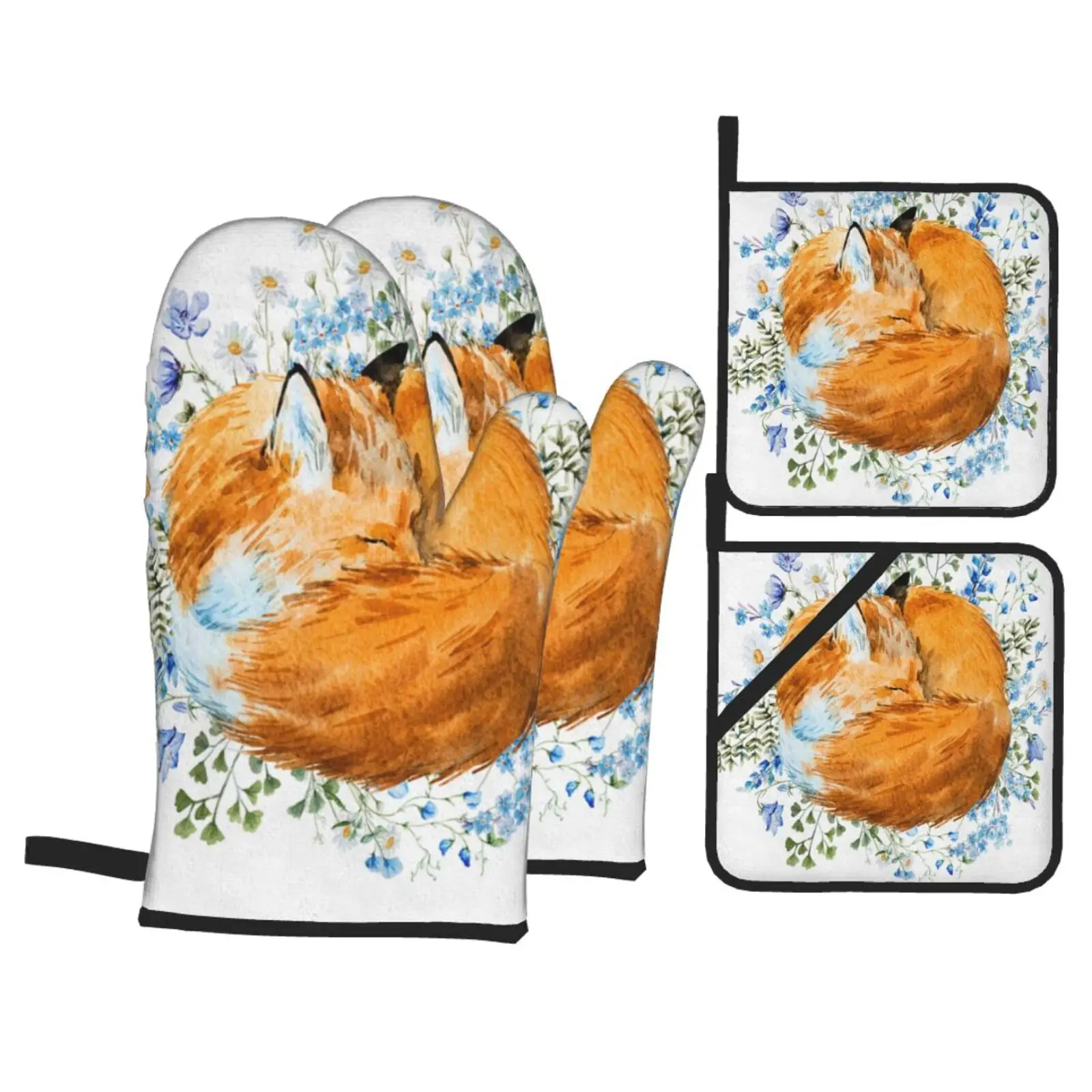 

Oven Gloves Heat Resistant Original 4-piece Set Hot Grip For Baking Potholders Mittens Kitchen Glove Mitts Bakeware Dining Bar