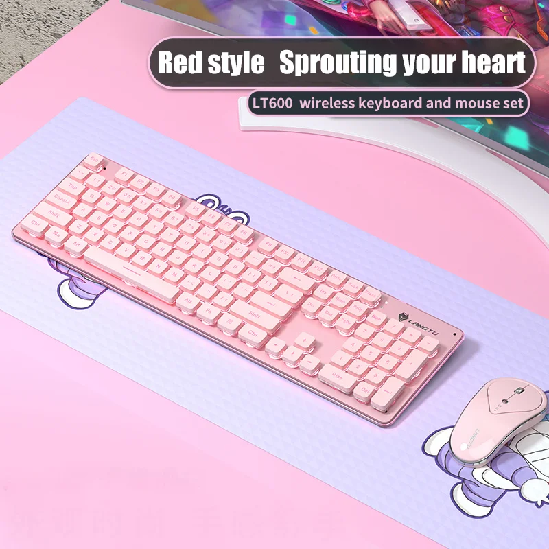 

Backlit 104-key Rechargeable Wireless Bluetooth Gaming Keyboard And Mouse Set Pink Cute Ultra-thin Suitable For Home Office Game