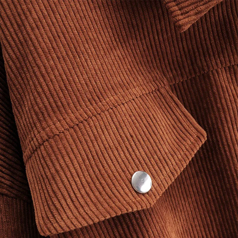 

Retro Lapel Long-sleeved Single-breasted Corduroy Loose Waist Short Chic Woman's Jacket Sweet Harajuku Locomotive Female Coat
