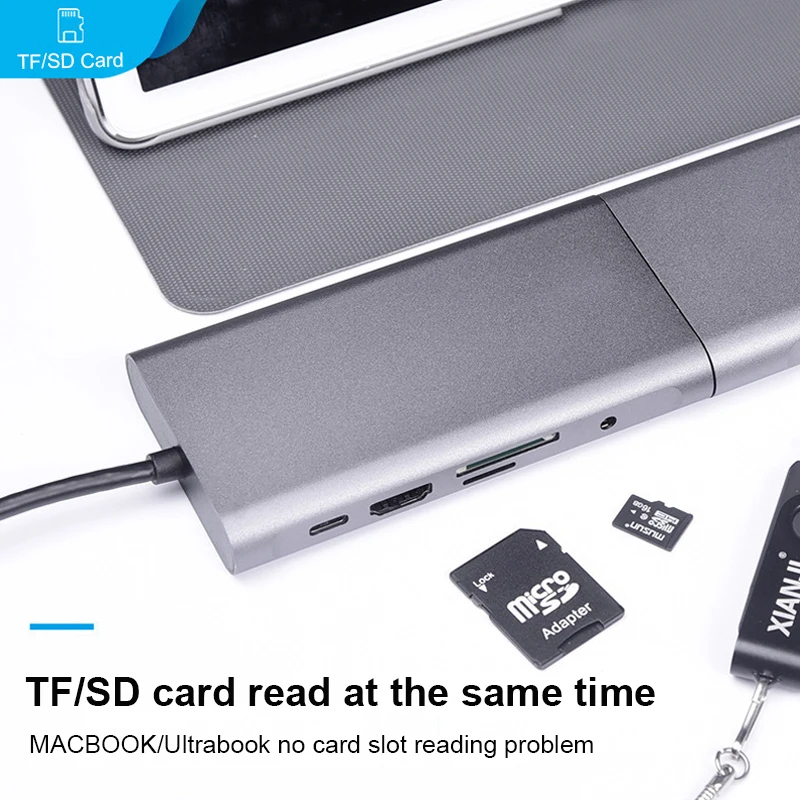 

USB Type C Hub To HDMI 4K VGA Adapter RJ45 Lan Ethernet SD TF USB-C 3.0 Typec 3.5mm Jack Audio Video for MacBook Pro OTG