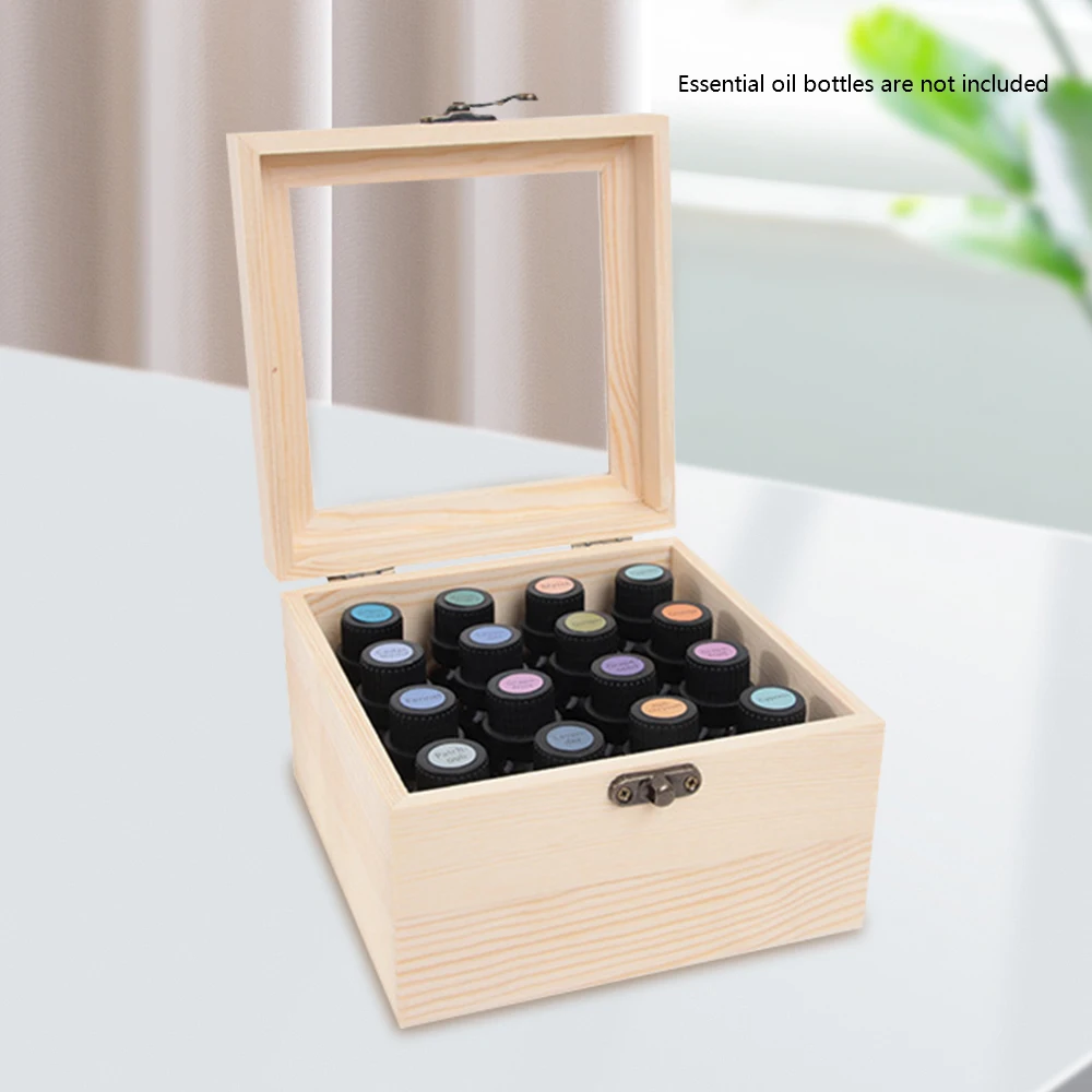 

Essential Oil Box 16 Slots Wooden Storage Case Organizer 15ml Essential Oil Bottles Storage Case Box