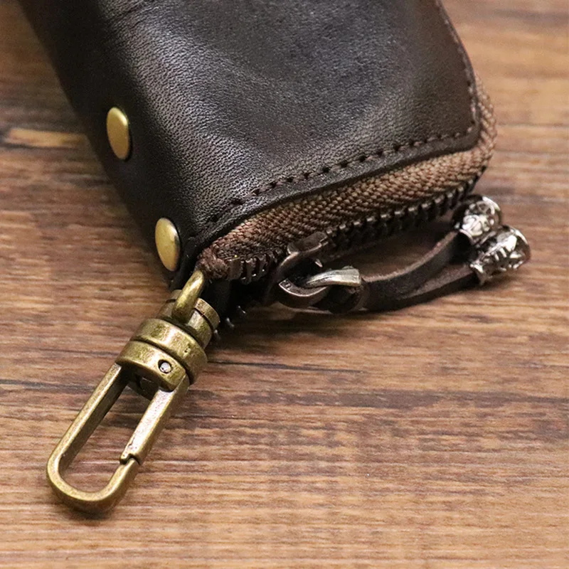 

TopFight Genuine Cow Leather Men Women Key Bag Fashion Trend Solid Color Leather Zipper Coin Purses Multifunction Key Case