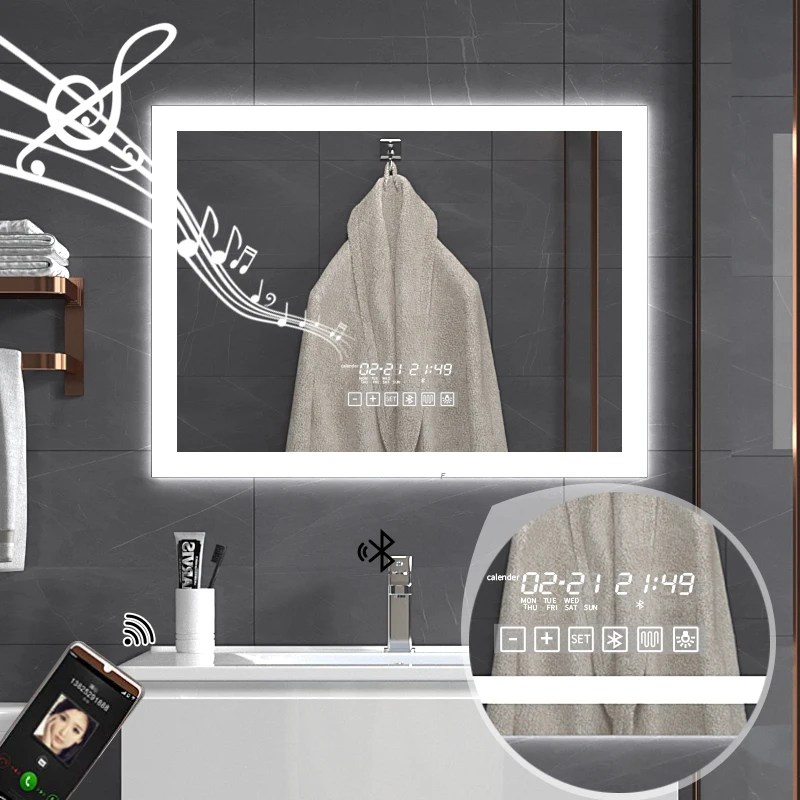 Wall-mounted Smart Mirror LED Bathroom Mirror  Explosion proof Anti-fog Bathroom Makeup Mirror Bluetooth-compatible speaker