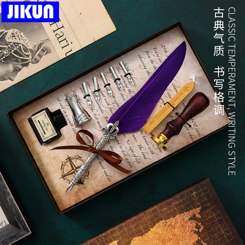 

Винтажная каллиграфическая ручка JIKUN, перьевая ручка, наборы чернил, канцелярские принадлежности, ретро ручка для письма с восковым штампом...