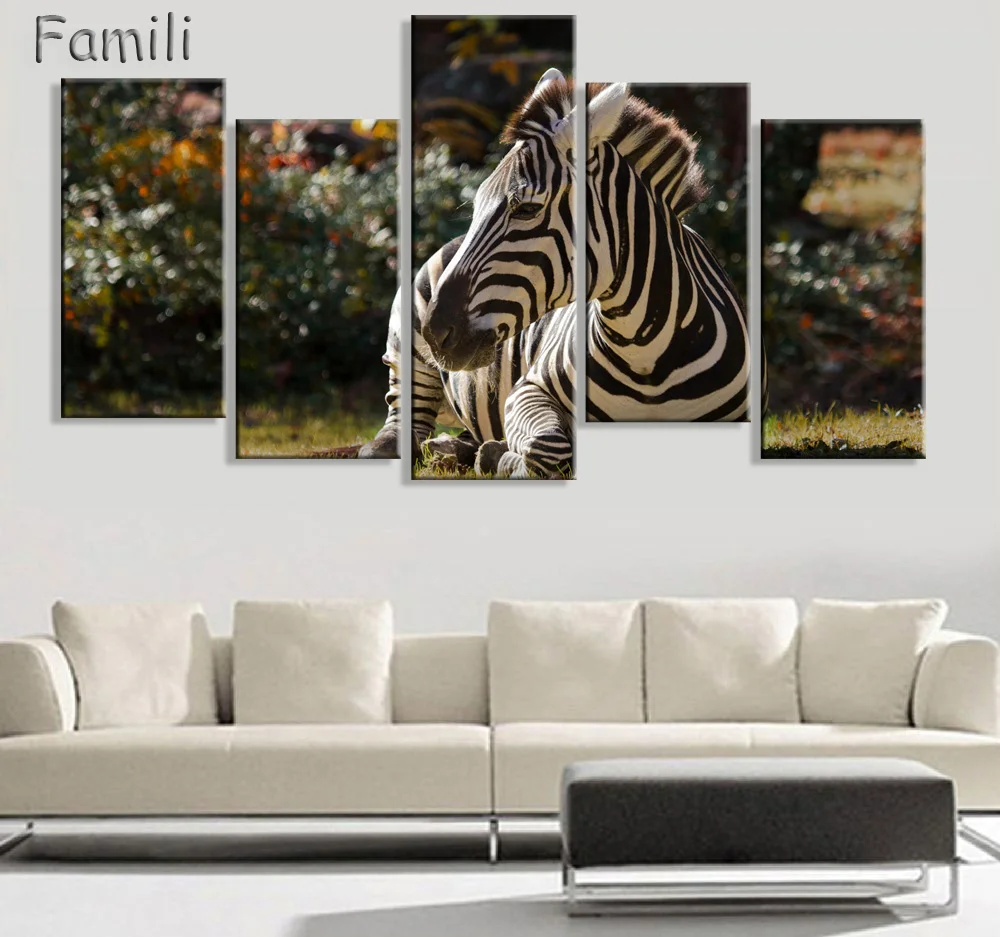 

Mordern Canvas Painting Zebra Frameless Animal Art Poster Wall Horse Oil Picture Home Decor Print on Canvas for Living Room 5pcs