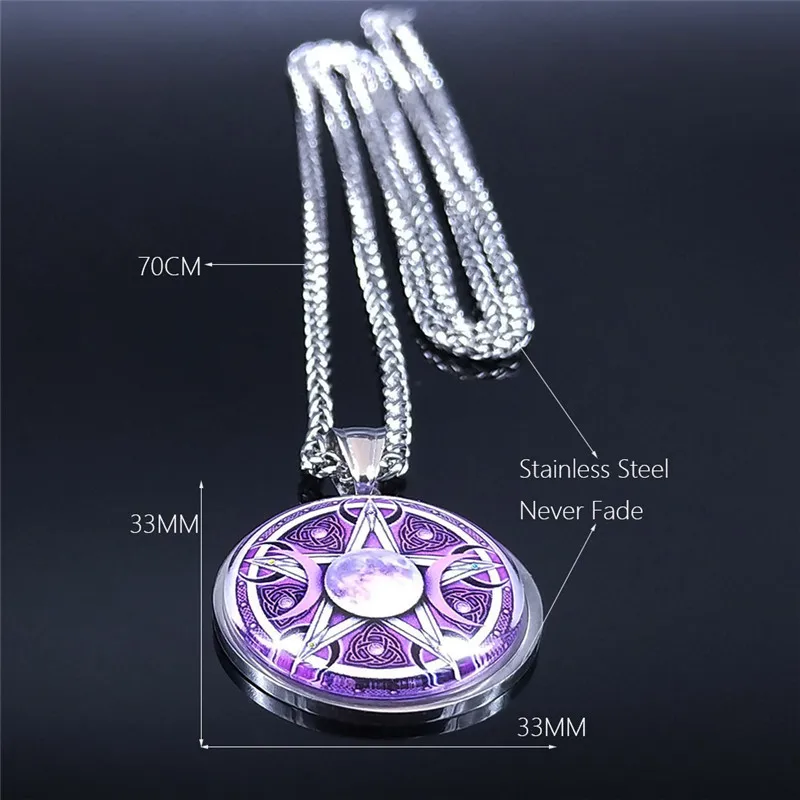 

Glass Stainless Steel Women Gold Color Divination Witchcraft Pentagram Sun Moon Charm Necklace Jewelry cadenas mujer NXS02