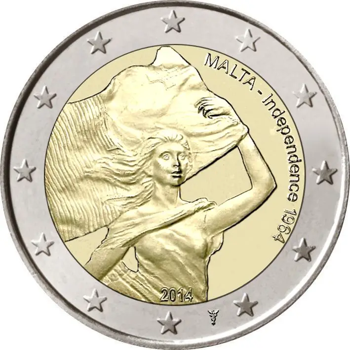 

Malta 2014 50th Anniversary of National Independence 2 Euro Real Original Coins True Euro Collection Commemorative Coin Unc