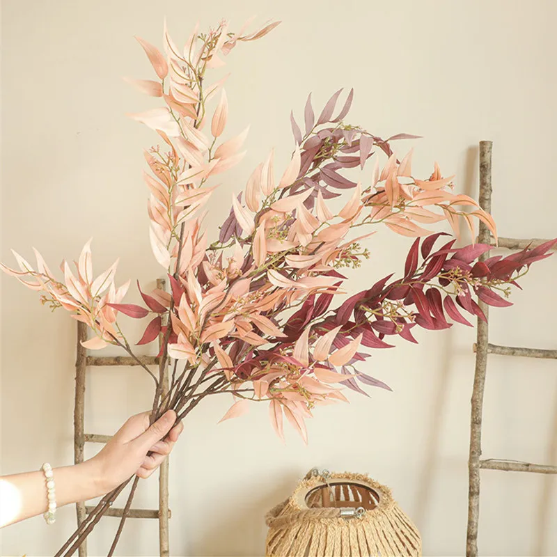 

INS Bamboo Leaf long Branch Artificial leaves silk Flowers apartment decorating Wedding farmhouse home decor fake plants willow