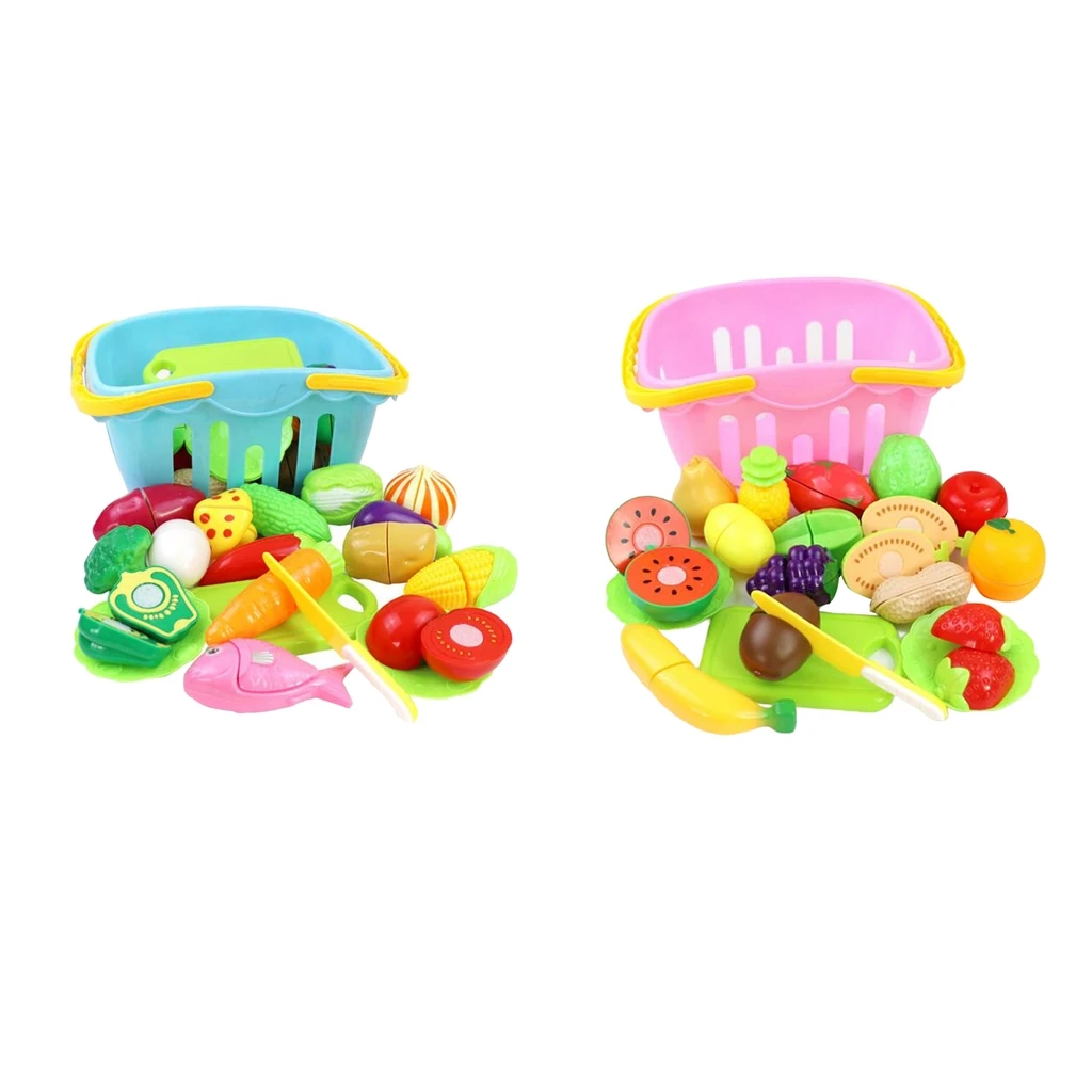 

Set of 20 Cutting Fruits Vegetables Shopping Basket Play Food Educational