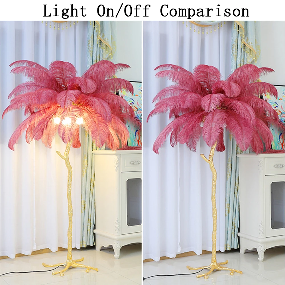 Напольная Лампа в скандинавском стиле с страусиными перьями медный современный