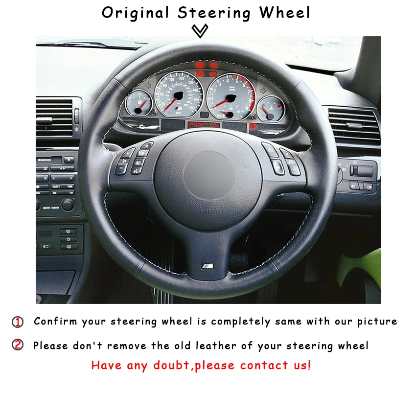 Couverture de volant de voiture en cuir naturel noir, pour BMW E46 E39 330i 540i 525i 530i 330Ci M3 2001 – 2003