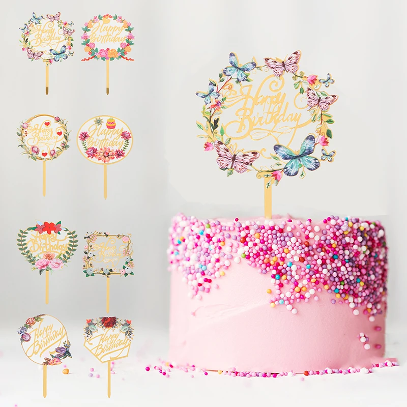 1PC 2022 New Happy Birthday Cake Topper Golden Acrylic DIY Birthday Party Dessert Cakes Decoration For Cake Toppers Supplies