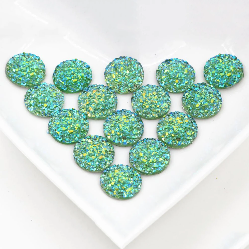 

New Fashion 40pcs 12mm Green AB Color Flat Back Resin Flower Cabochons Cameo G6-12