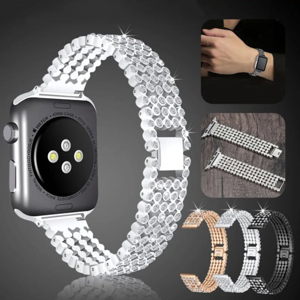 Ремешок со стразами для Apple Watch Band 38 мм 42 40 44 сменный Браслет из нержавеющей стали