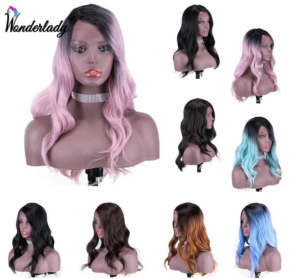 WonderLady Glueless Волнистые 20 дюймов Натуральные Черные розовые синие цветные Длинные