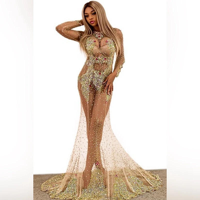 Платье со шлейфом с разноцветными кристаллами|Женские платья| |