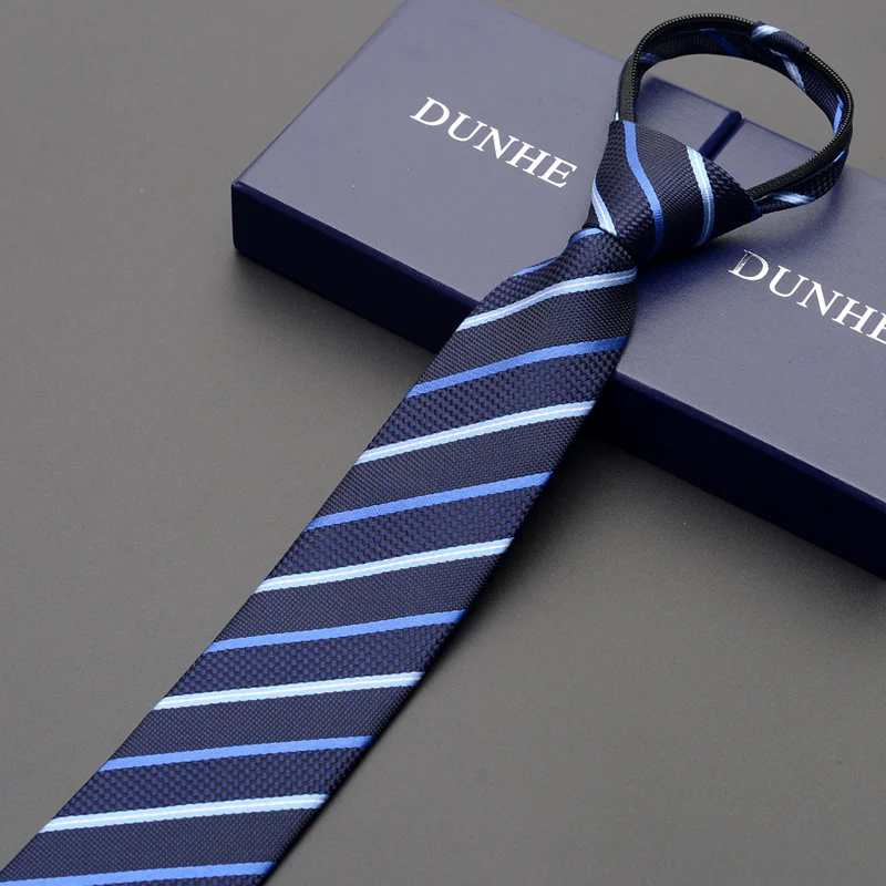 

High Quality 2019 New Designers Brands Fashion Business Casual 6cm Slim Ties for Men Striped Zipper Necktie Office with Gift Box