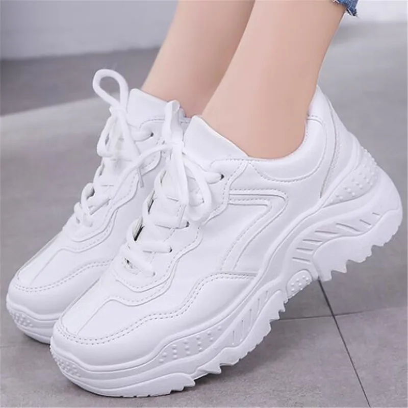

Fashion Women Vulcanized Shoes Comfortable Round Head Platform Shoes Woman Flat Sneakers Shoes Ladies Lace Up Casual Sport Shoes