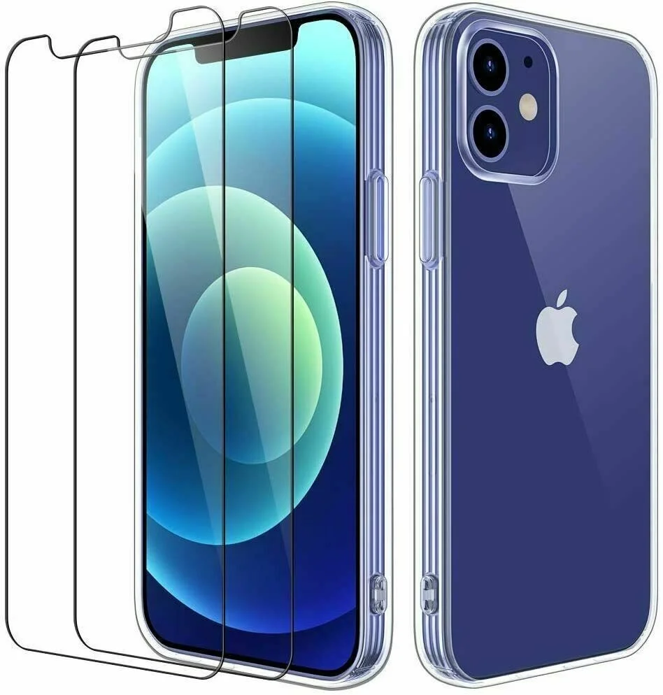 

Coque Housse + 2 Vitre Verre Tremp For iPhone 12 Pro Max/Mini 11 Pro X XR 8/7/6S