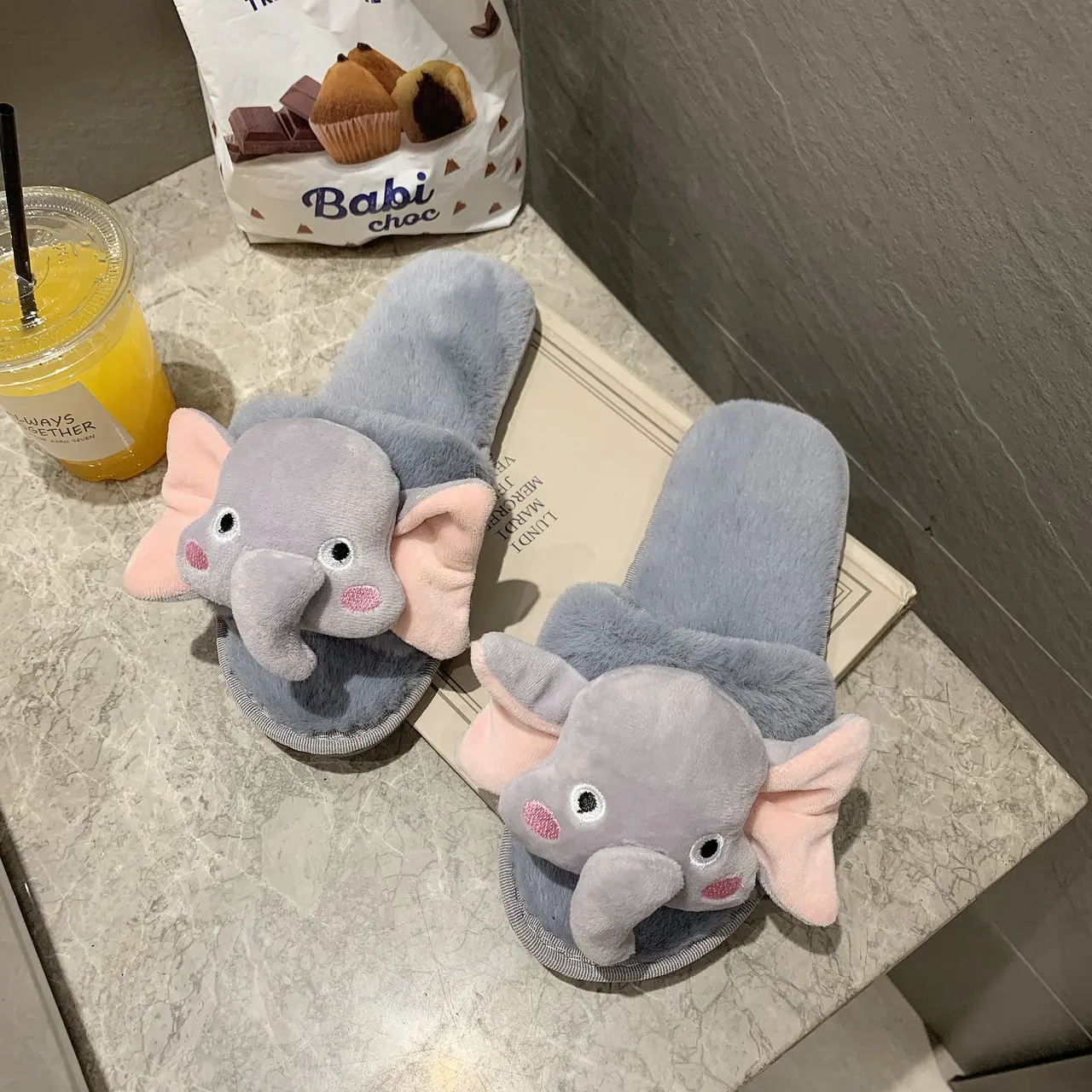 Indoor Winter Women Fur Slippers Cute Cartoon Animal Elephant Funny Girls Furry Slipeprs Bedroom Flats Ladies Shoes | Обувь