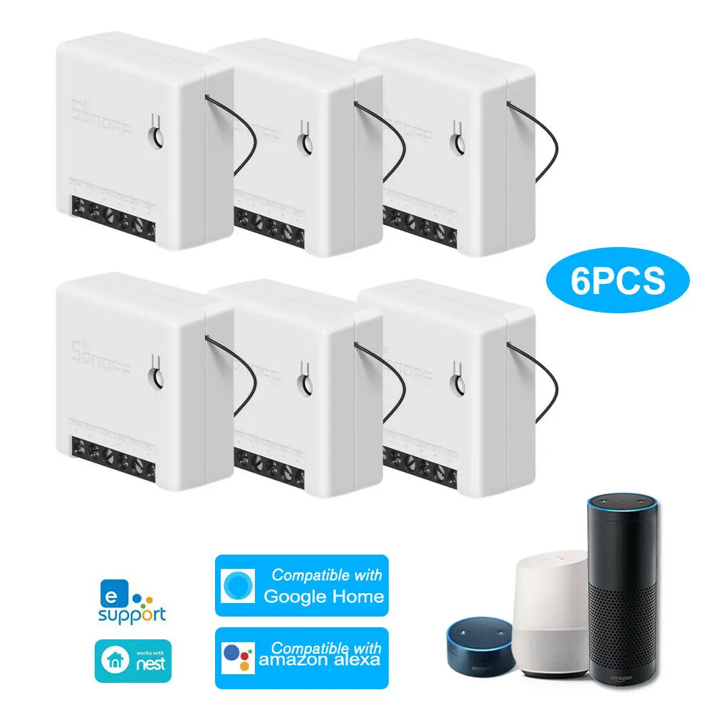 6 pcs SONOFF мини Wifi умный переключатель модуль 110-240 в контрольный Лер светильник с таймером переключатель голосового управления работа с Amazon Alexa Google Home - Комплект: 6 pcs