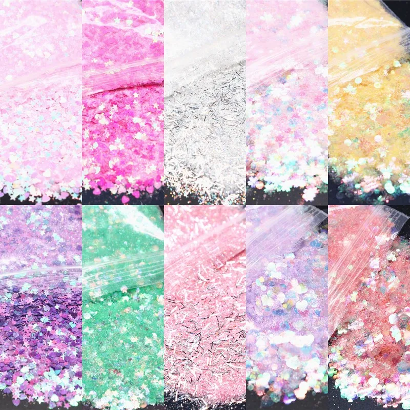 

Блестящие хлопья для дизайна ногтей, пудра, блестки, блестки, смешанные тонкие крупные Блестки для украшения маникюра