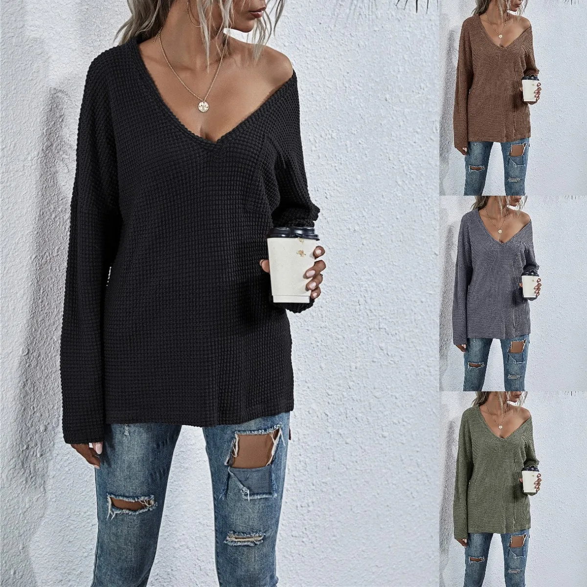 

Autumn Patchwork Pocket V Neck Sexy Long Sleeve T-shirts Women Solid Casual Y2K Top Female Clothing 2021 Vintage Loose Tee Shirt