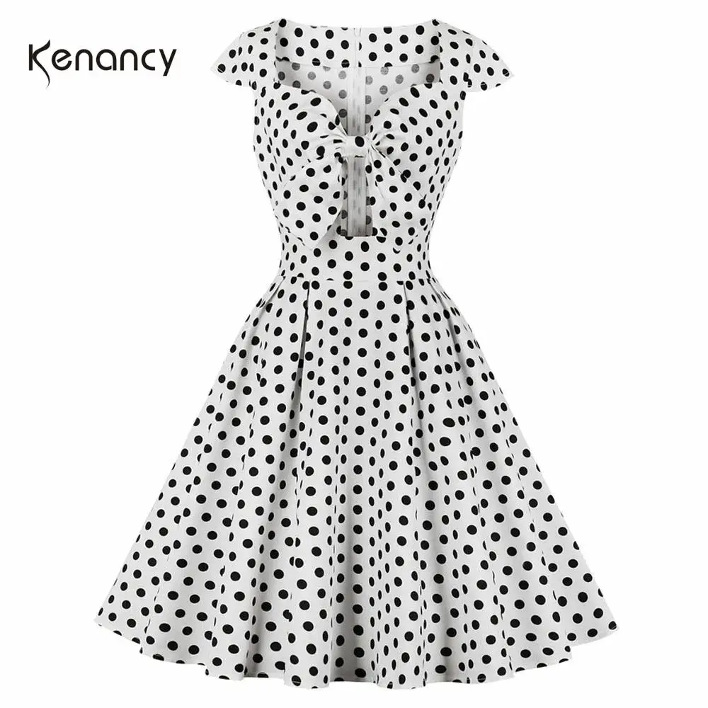 Женское винтажное платье в горошек с коротким рукавом и V образным