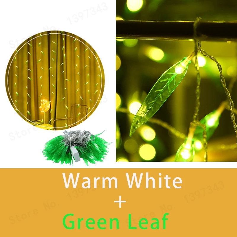 Green Leaf and Warm Зеленый занавес в виде листьев ивы, светильник IP44, водонепроницаемый, для улицы, гирлянда, сказочный светильник s, для праздника, спальни, дома, вечерние, для рождественской елки - Испускаемый цвет: Green Leaf and Warm