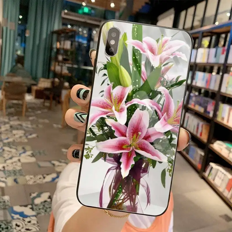 Lily Flowers Luxury Phone Case Tempered Glass For iPhone 11 Pro XR XS MAX 8 X 7 6S 6 Plus SE 2020 case | Мобильные телефоны и