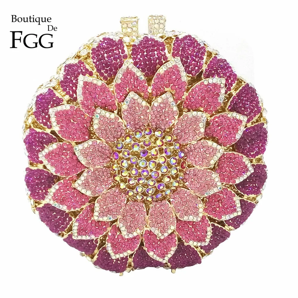 

Boutique De FGG Dazzling Multicolored Flower Bud Round Crystal Clutch Bag Women Evening Bags Wedding Party Minaudiere Handbags