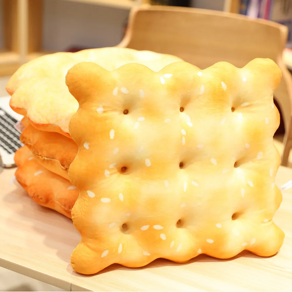 

Creative Biscuits Plush Pillow Round Shape Square Sesame Cookie Lifelike Food Cushion
