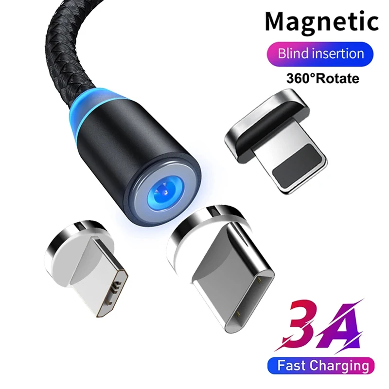 Светодиодный магнитный кабель Type C для быстрой зарядки Магнитный зарядный Micro USB