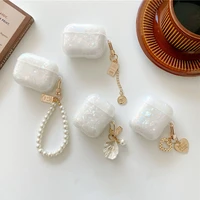 dreamy white glossy shell pearl bracelet keychain earphone soft case for apple airpods 1 2 pro 3 wireless headset box cover