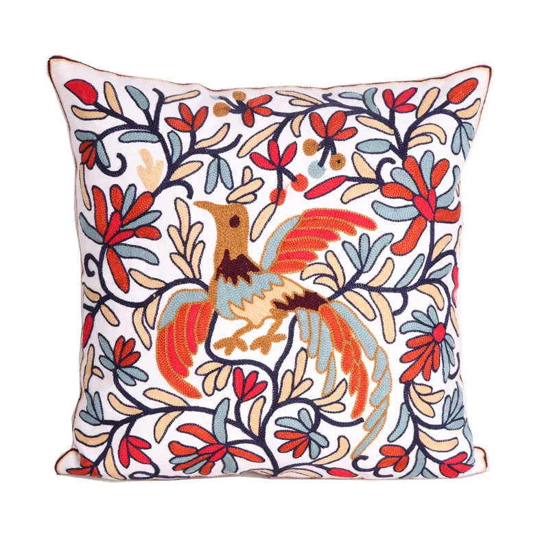 

45*45cm Vintage phoenix embroidered cushion cover Floral embroidered cotton canvas pillowcase sofa cushion cover giftfor wedding