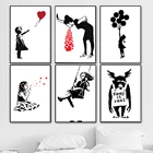Граффити Бэнкси художественная коллекция холст картина девушка с красным воздушным шаром Черный Белый настенный плакат скандинавский декор для гостиной дома