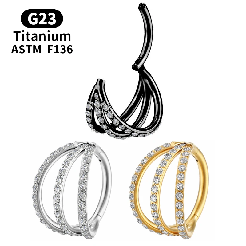 Кольцо для носа с черным цветком Tianium G23, кольцо из циркония, стальные серьги с кольцом для ушей Daith Helix, Козелка, пупка, ювелирные изделия для т...