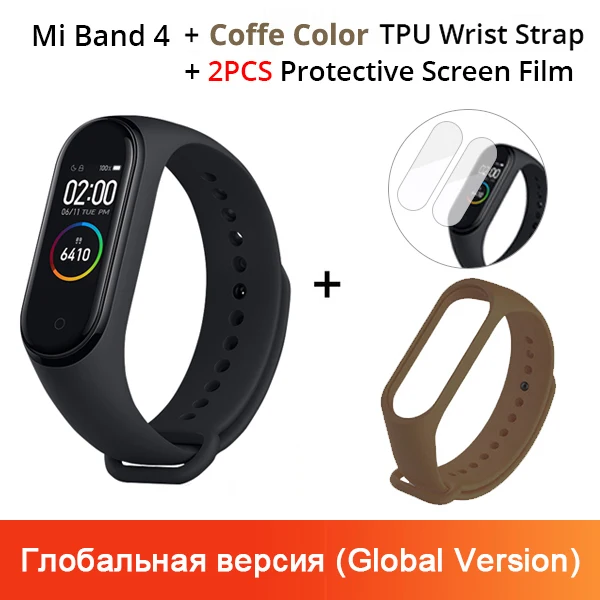 GV N Coffe Strap Xiaomi mi Band 4, музыкальный смарт-браслет mi band 4, фитнес-браслет, 135 мА/ч, цветной экран, 50 м, водонепроницаемый, Bluetooth 5,0 - Цвет: GV N Coffe Strap