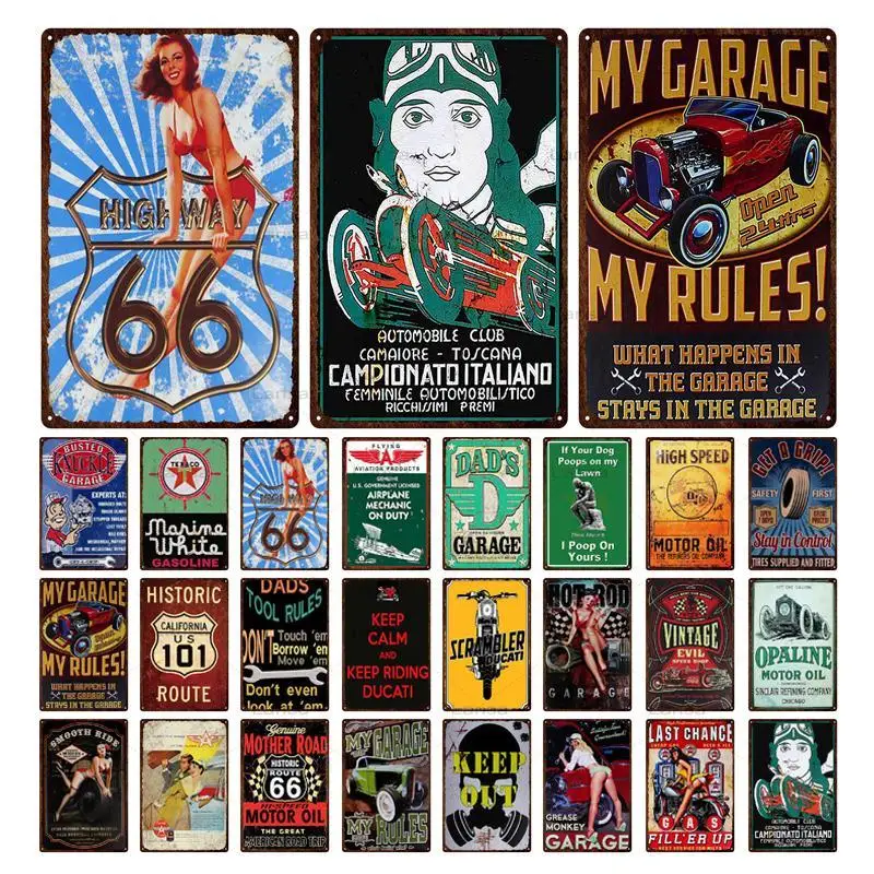 

Vintage Metal Plate Tin Signs Dad's Garage Metal Painting Route 66 Poster Plaque Garage Man Cave Garage Wall Decor Plates