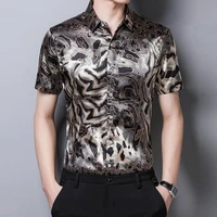leopard print mens satin silk shirts short sleeve plus size dresses summer 2020 stylish mens clothing blouses hawaiian social