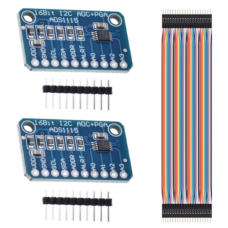 

ADS1115 ADC аналогово-цифровой модуль, 4-канальная макетная плата, аналогово-цифровой конвертер для Arduino с кабелем, 2 шт.