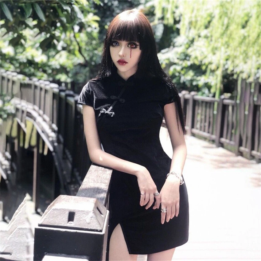 

Cheongsam Vintage Chinese Dress Women 6colors Satin Gothic Style Qipao Short/full Sleeve Party New Year Clothes Harajuku Vestido