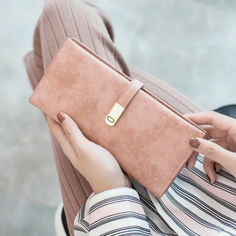 

Fashion Women Solid Color Soft Leather Clutch Female Large Capacity Buckle Long Wallet Ladies Elegant Handbag bolsos para mujer