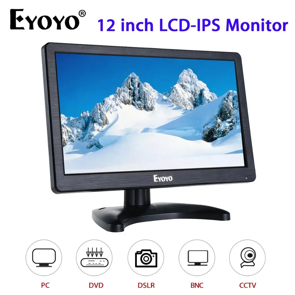 Eyoyo 12 дюймов 1920x1080 FHD IPS ЖК-экран TV компьютер монитор ПК с HDMI VGA BNC USB-дисплей для