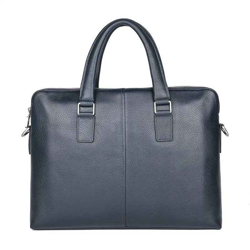 Nesitu Highend Black Chocolate Blue Genuine Leather 14'' Laptop Office Men's Briefcase Business Messenger Bag A4 Portfolio M7412